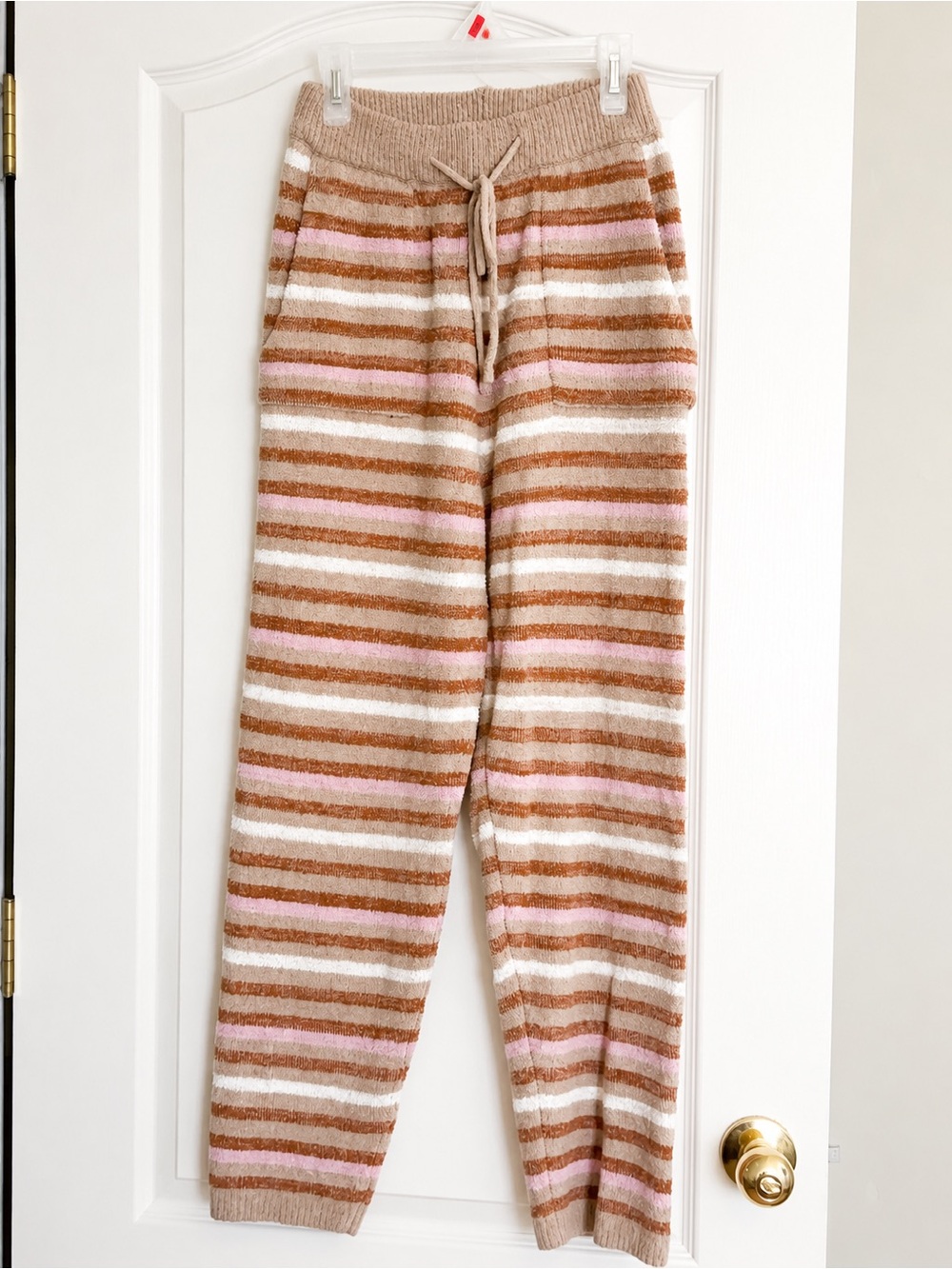Free People FP Beach Striped Knit Lounge Pants Brown Pink Small